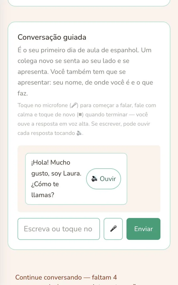 Captura de tela do ValeLab no celular: Em cada capítulo, uma conversa com uma personagem: por voz ou por escrito.