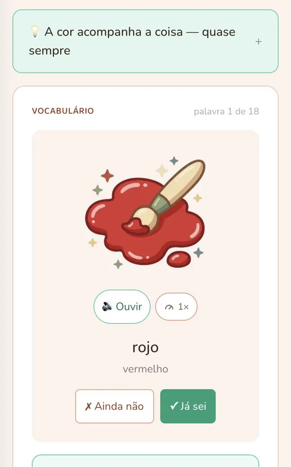 Captura de tela do ValeLab no celular: No Nível 0, a palavra entra pelo desenho e pelo som, antes da escrita.